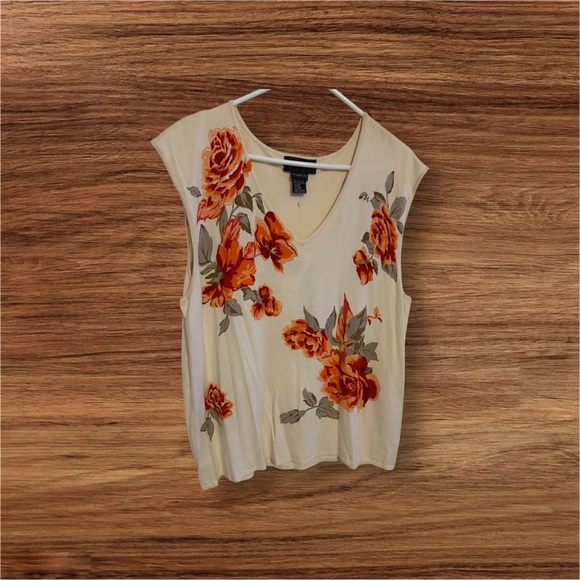 2X August Silk Sweater Top Silk Blend Plus 2X Beige  Floral Colorful Knit Top - Picture 3 of 14